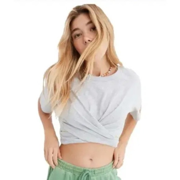 Aerie Women's Short Sleeve Cotton Cropped Tie Wrap Back T-Shirt Size M G… - Picture 1 of 10
